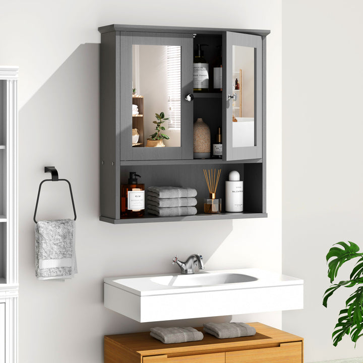 Walsunny Bathroom Medicine Cabinet with Mirror, 2 Doors 3 Open Shelf