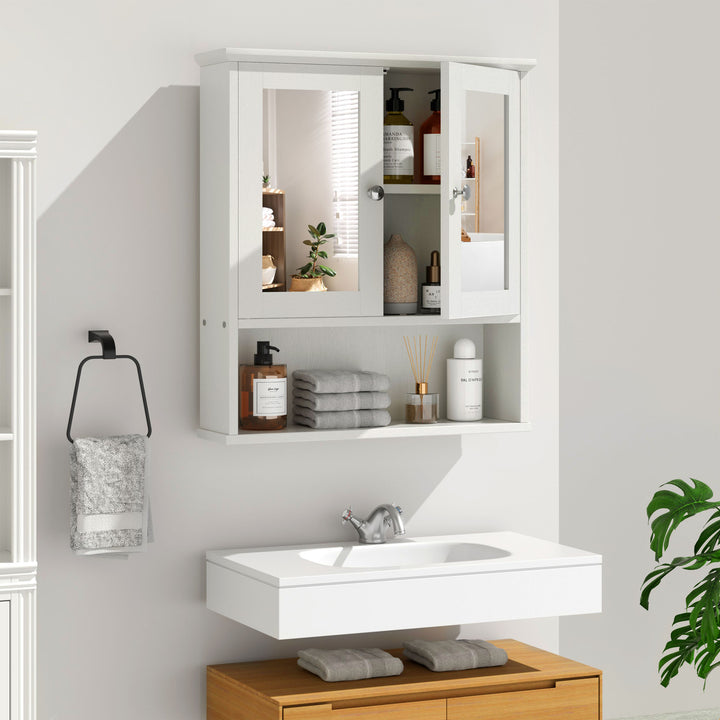 Walsunny Bathroom Medicine Cabinet with Mirror, 2 Doors 3 Open Shelf