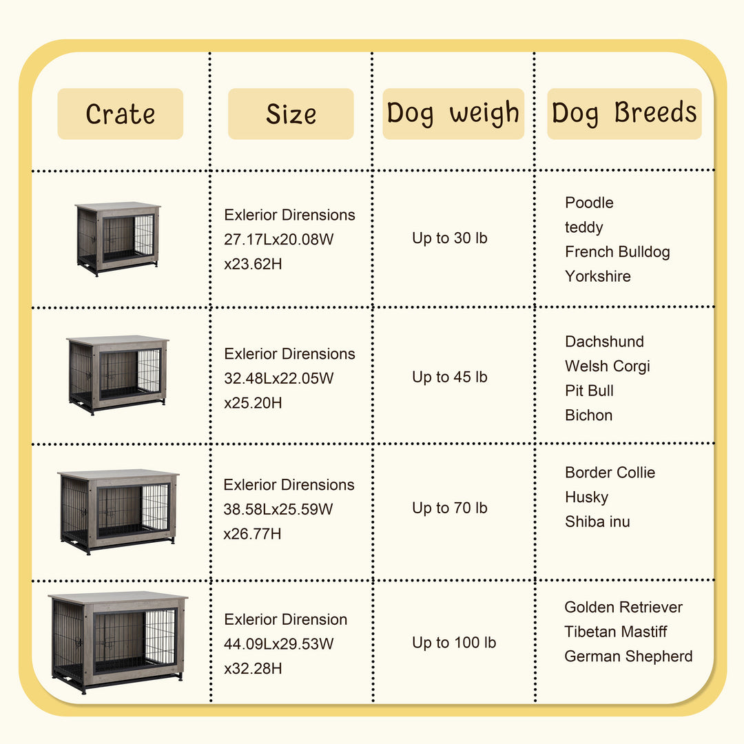 Walsunny Wooden Dog Crate Furniture,Double-Doors Kennel Indoor with Divider and Removable Tray,End Table Dog Crate for Decoration