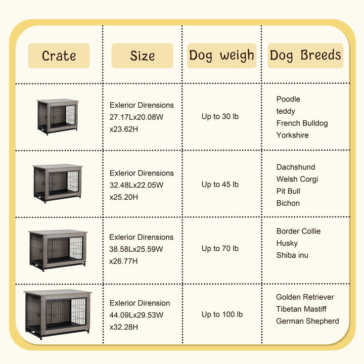 Walsunny Wooden Dog Crate Furniture,Double-Doors Kennel Indoor with Divider and Removable Tray,End Table Dog Crate for Decoration