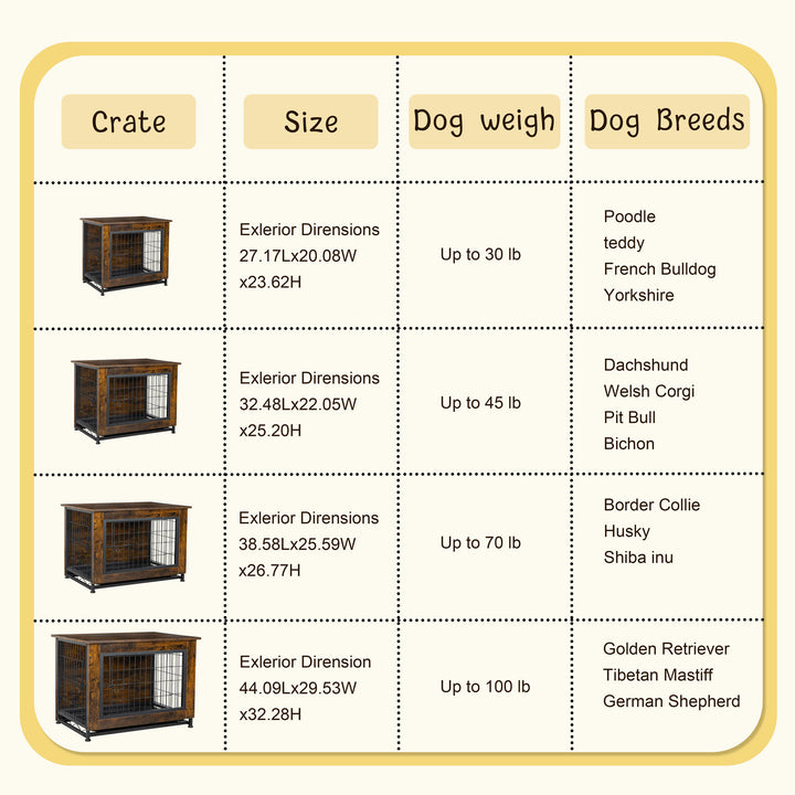 Walsunny Wooden Dog Crate Furniture,Double-Doors Kennel Indoor with Divider and Removable Tray,End Table Dog Crate for Decoration
