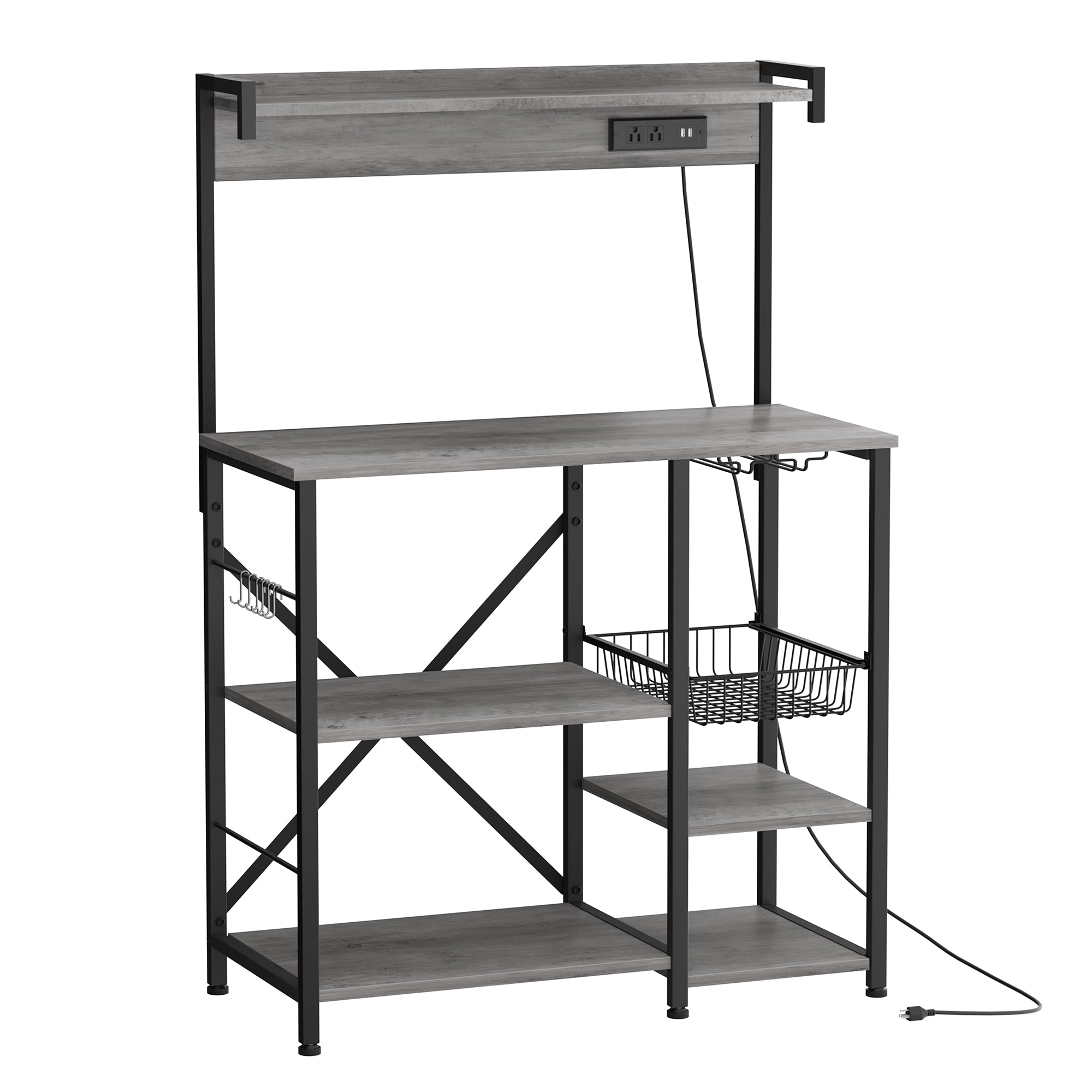 Walsunny Kitchen Bakers Rack with Power Outlet, Coffee Bar Table 4 Tie