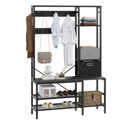 Walsunny Coat Rack with Bench and Shoe Storage Shelves - 5 in 1 Large Organizer