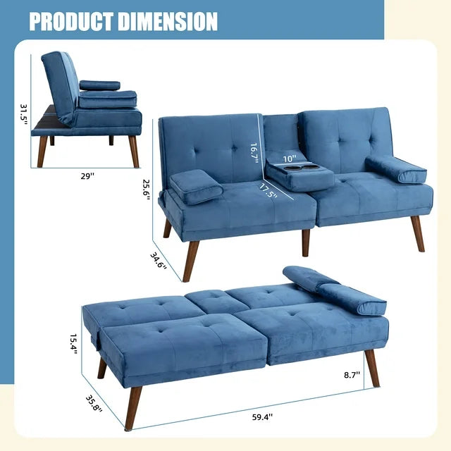 Walsunny 60¡±Convertible Sofa Bed Small Folding Loveseat Couch Removable Armrest, Modern Futon Recliner Sleeper (7415619715248)