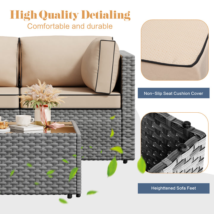 Walsunny Patio Furniture 5 Pieces Outdoor Sectional Sofas, Sliver Wicker