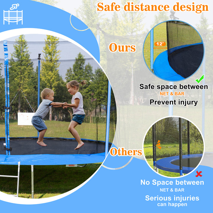 Walsunny Trampoline 14FT Trampoline Enclosure Net Outdoor Jump Trampoline PVC Spring Cover ASTM Approved Padding Premium Bouncer for Kids and Adults