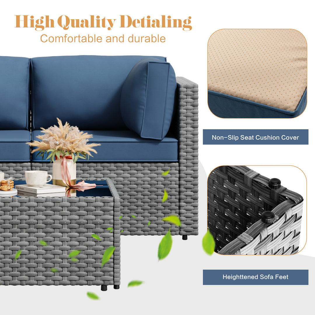 Walsunny Patio Furniture 5 Pieces Outdoor Sectional Sofas, Sliver Wicker