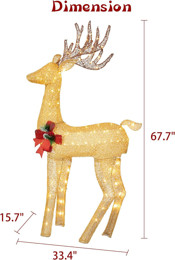 Walsunny  2-Piece Reindeer Christmas Decoration, 4FT Moose Family Outdoor Holiday Christmas Decor, Pre-Lit 170 LED Lights Deer