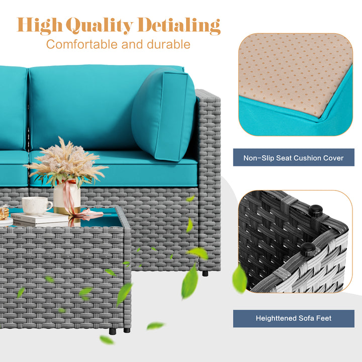 Walsunny Patio Furniture 5 Pieces Outdoor Sectional Sofas, Sliver Wicker