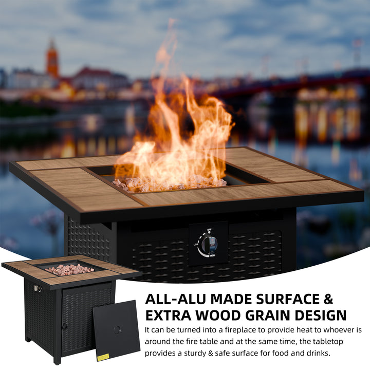 Walsunny 28" Propane Gas Fire Pit Table 50,000 BTU Square Outdoor Wicker (7436201689264)