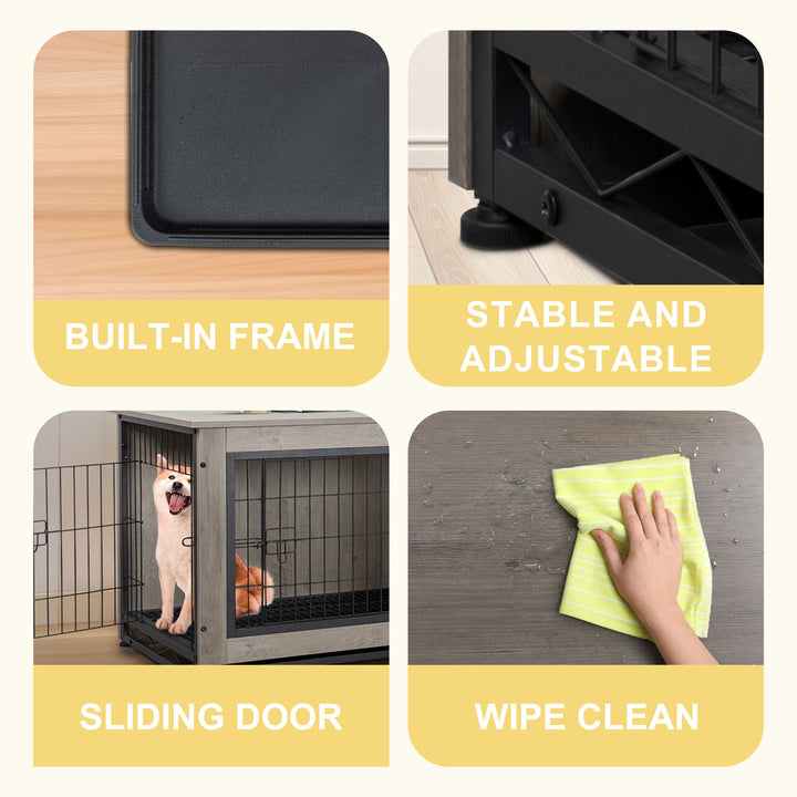 Walsunny Wooden Dog Crate Furniture,Double-Doors Kennel Indoor with Divider and Removable Tray,End Table Dog Crate for Decoration