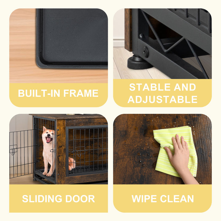 Walsunny Wooden Dog Crate Furniture,Double-Doors Kennel Indoor with Divider and Removable Tray,End Table Dog Crate for Decoration