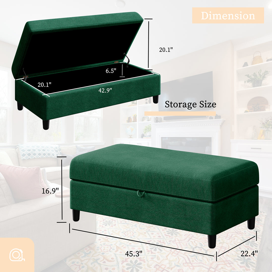 Walsunny Sectional Sofa With Long Storage Ottoman For Small Apartment#color_green