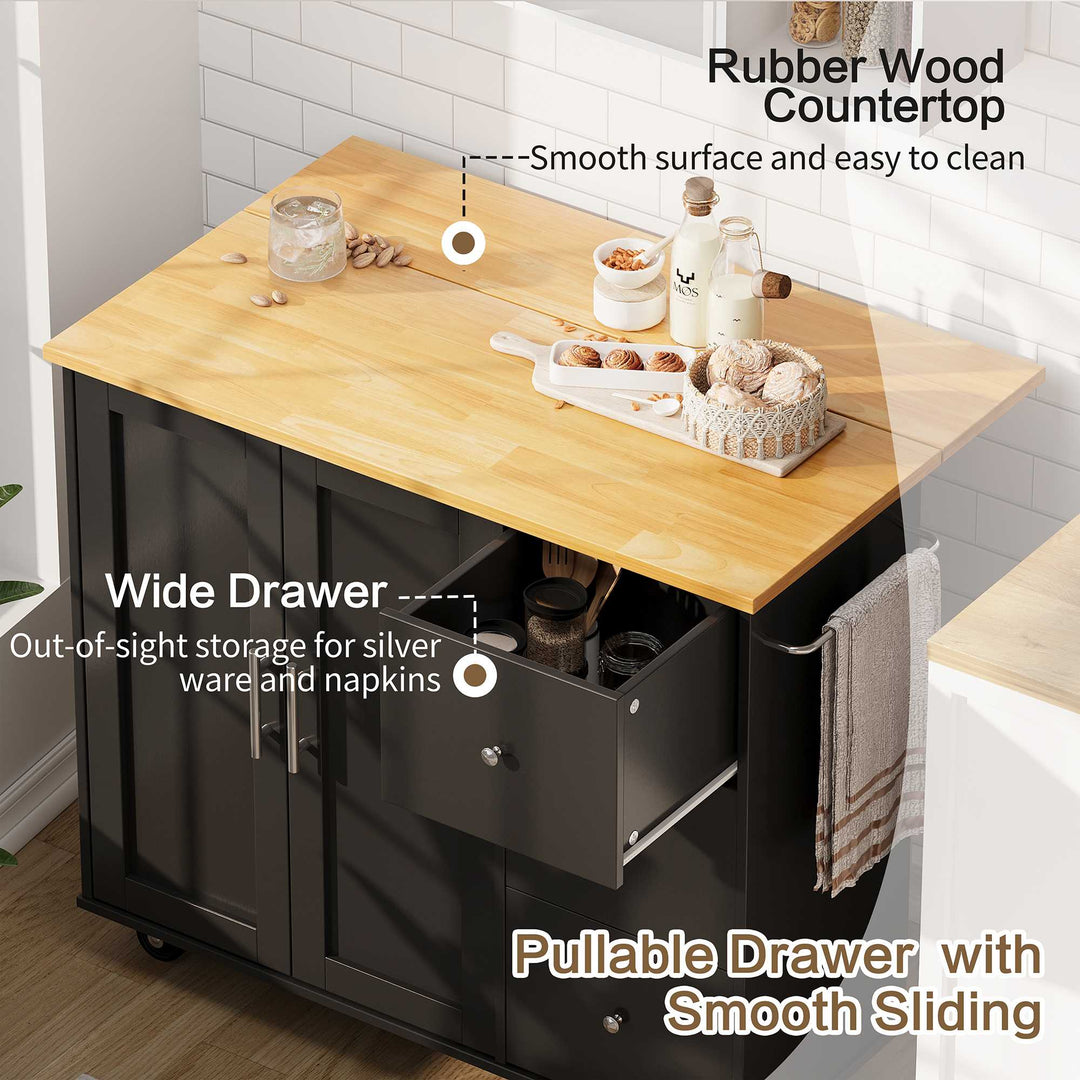 Walsunny Kitchen Island on Wheels with Storage Cabinet & Foldable Drop Leaf, 39.7" Width Rolling Kitchen Table (7404394578096)