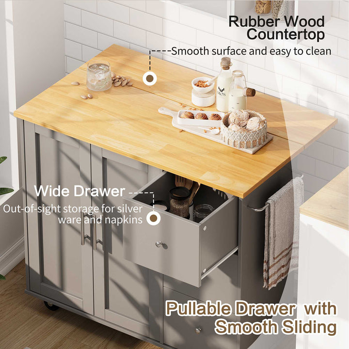Walsunny Kitchen Island on Wheels with Storage Cabinet & Foldable Drop Leaf, 39.7" Width Rolling Kitchen Table (7404394578096)