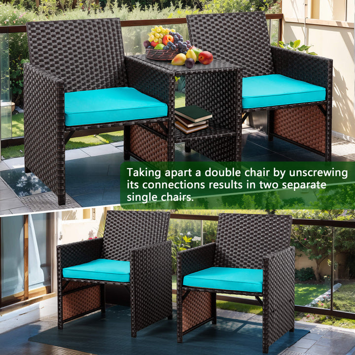 Walsunny Patio Rattan Conversation Set Seat Sofa Cushioned Loveseat Table Chairs Dark Blue