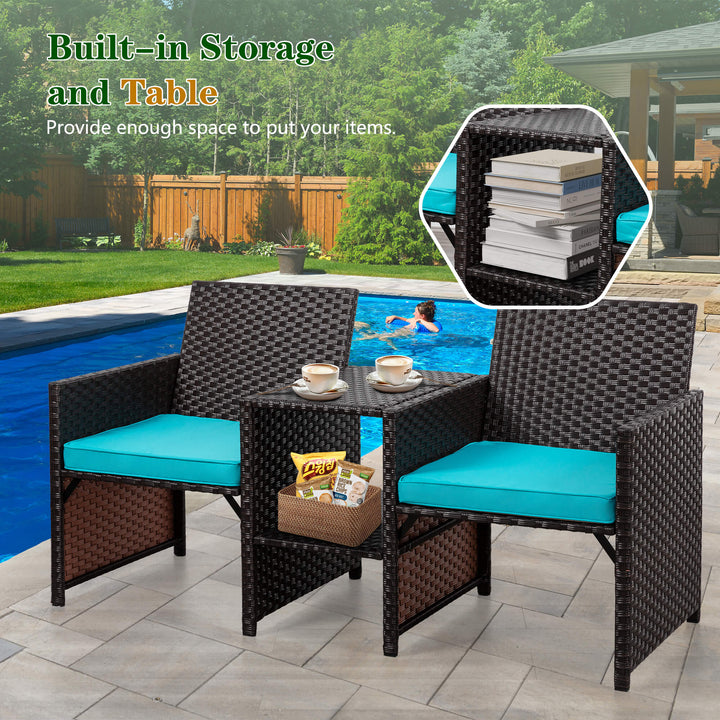 Walsunny Patio Rattan Conversation Set Seat Sofa Cushioned Loveseat Table Chairs Dark Blue