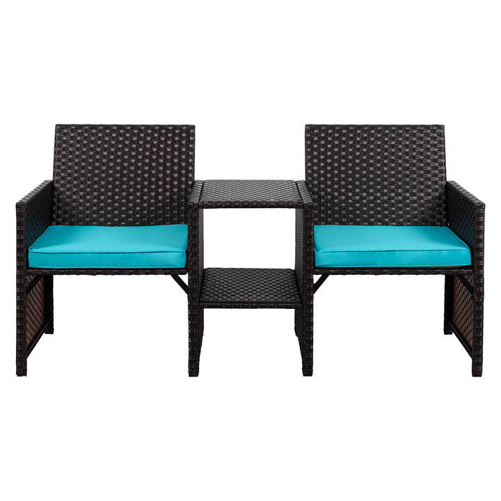 Walsunny Patio Rattan Conversation Set Seat Sofa Cushioned Loveseat Table Chairs Dark Blue