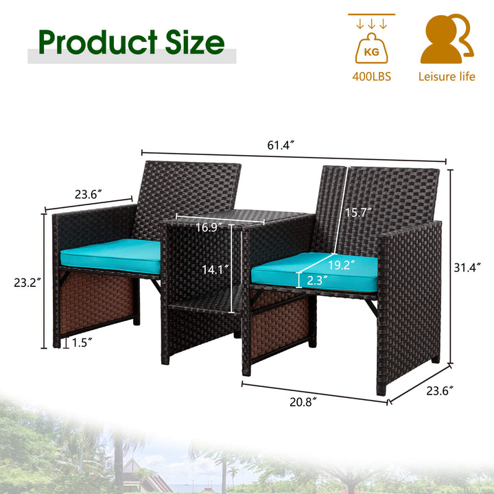 Walsunny Patio Rattan Conversation Set Seat Sofa Cushioned Loveseat Table Chairs Dark Blue