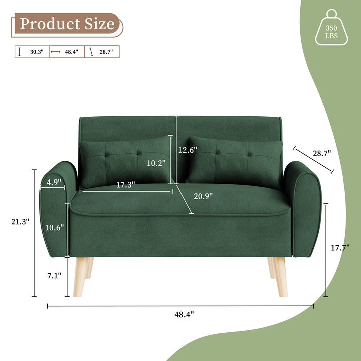 Livingroom sofa set Walsunny 2-seat 47'' Small Modern Love Seat Sofa  #color_green