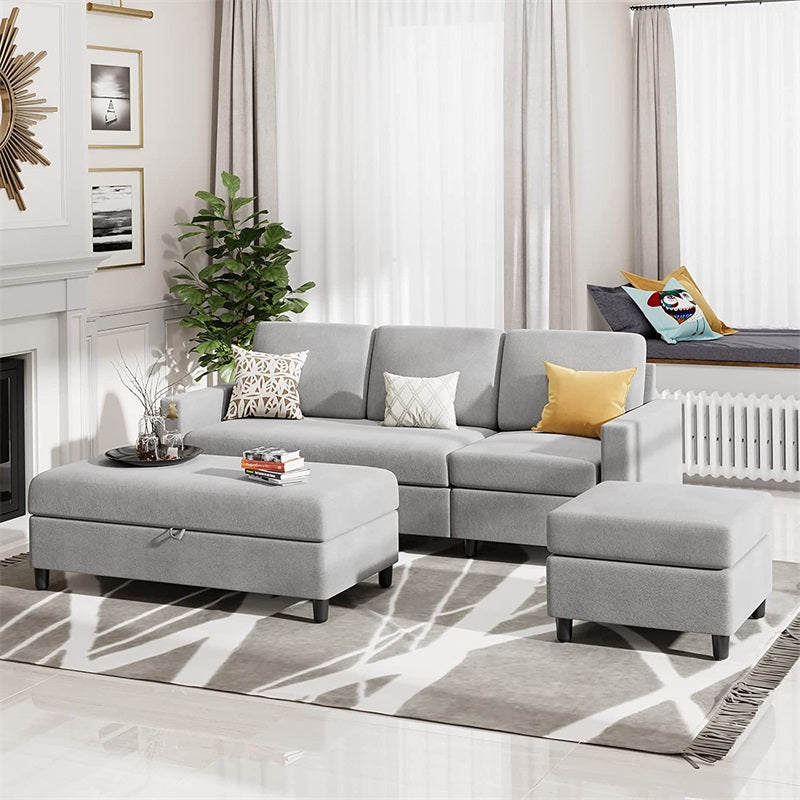 Walsunny Sectional Sofa With Long Storage Ottoman For Small Apartment#color_light-grey (7136755155120)