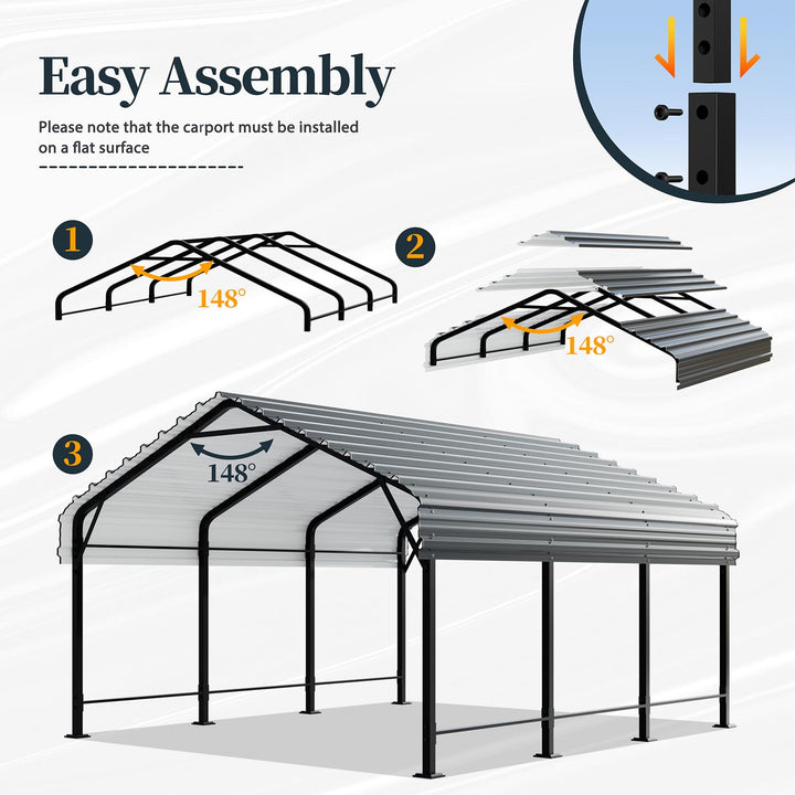 Walsunny Carport 10x20/ 12x15 ft Outdoor Car Canopy Portable Garage