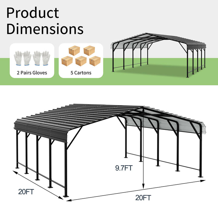Walsunny Carport 10x20/ 12x15 ft Outdoor Car Canopy Portable Garage