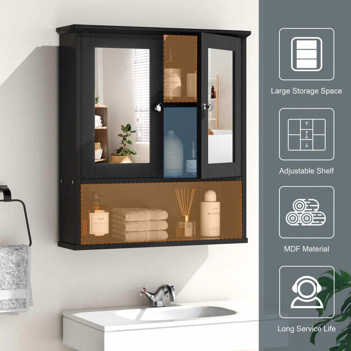 Walsunny Bathroom Medicine Cabinet with Mirror, 2 Doors 3 Open Shelf