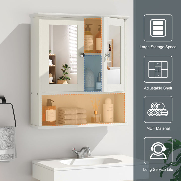 Walsunny Bathroom Medicine Cabinet with Mirror, 2 Doors 3 Open Shelf