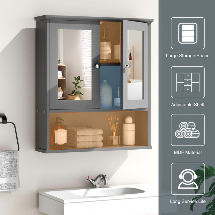 Walsunny Bathroom Medicine Cabinet with Mirror, 2 Doors 3 Open Shelf