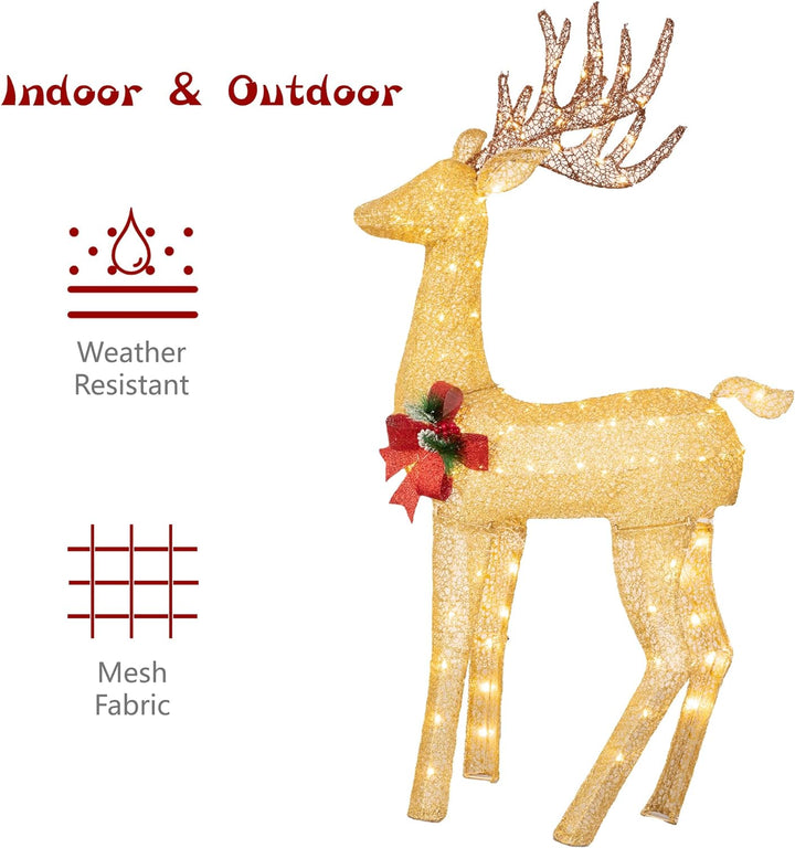 Walsunny  2-Piece Reindeer Christmas Decoration, 4FT Moose Family Outdoor Holiday Christmas Decor, Pre-Lit 170 LED Lights Deer