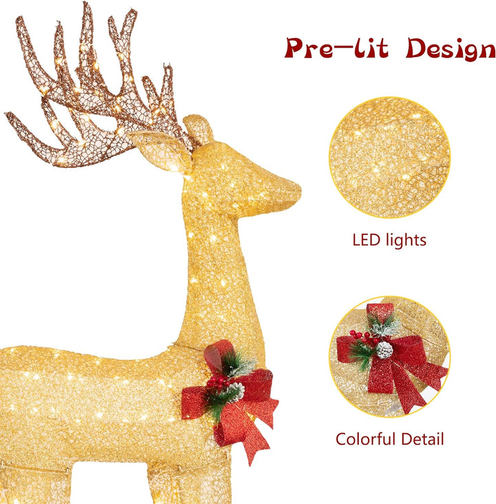 Walsunny  2-Piece Reindeer Christmas Decoration, 4FT Moose Family Outdoor Holiday Christmas Decor, Pre-Lit 170 LED Lights Deer