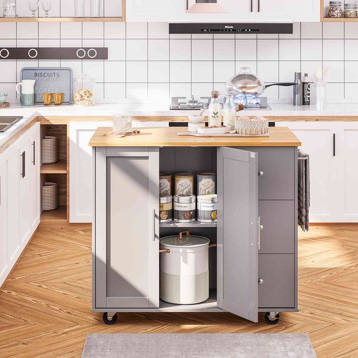 Walsunny Kitchen Island on Wheels with Storage Cabinet & Foldable Drop Leaf, 39.7" Width Rolling Kitchen Table (7404394578096)