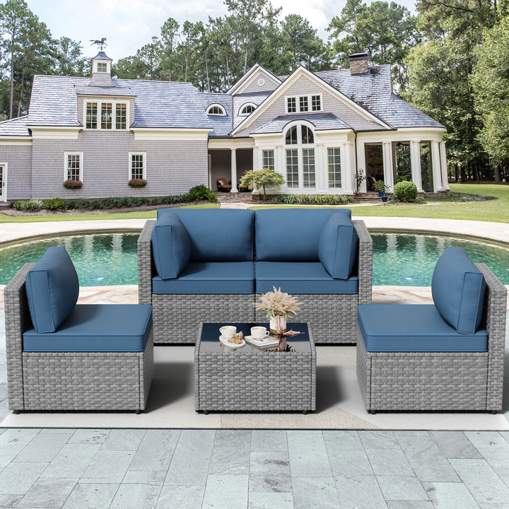 Walsunny Patio Furniture 5 Pieces Outdoor Sectional Sofas, Sliver Wicker
