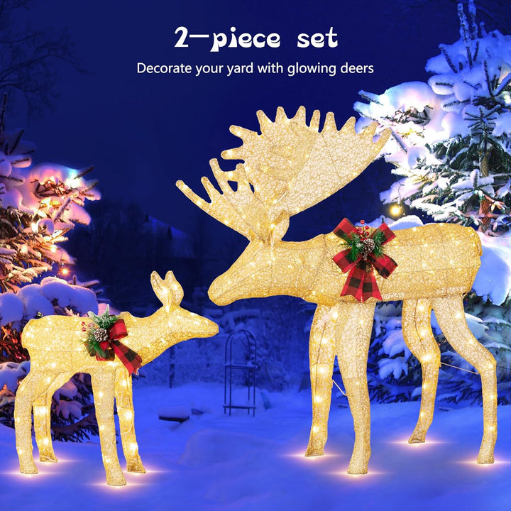 Walsunny  2-Piece Reindeer Christmas Decoration, 4FT Moose Family Outdoor Holiday Christmas Decor, Pre-Lit 170 LED Lights Deer