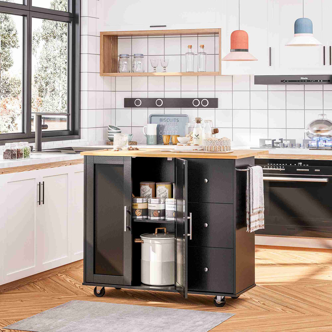 Walsunny Kitchen Island on Wheels with Storage Cabinet & Foldable Drop Leaf, 39.7" Width Rolling Kitchen Table (7404394578096)