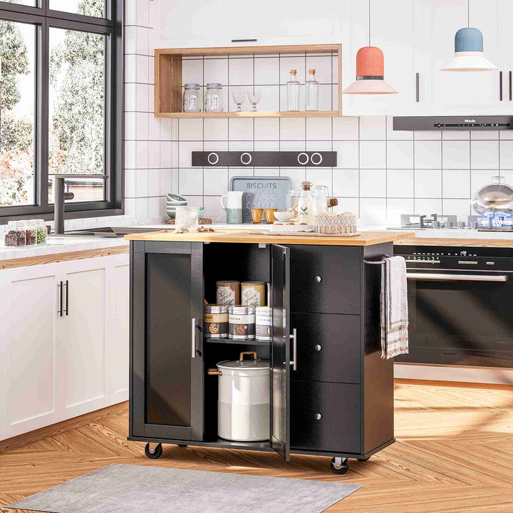 Walsunny Kitchen Island on Wheels with Storage Cabinet & Foldable Drop Leaf, 39.7" Width Rolling Kitchen Table (7404394578096)