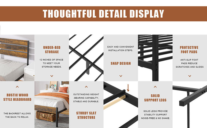 Walsunny Twin Size Heavy Duty Twin Size Bed Frame with Headboard and Footboard