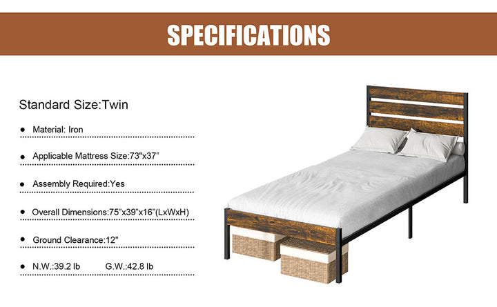 Walsunny Twin Size Heavy Duty Twin Size Bed Frame with Headboard and Footboard