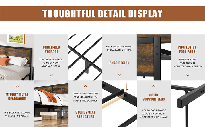 Walsunny Twin Bed Frame with Headboard and Footboard, Strong Steel Slat Support