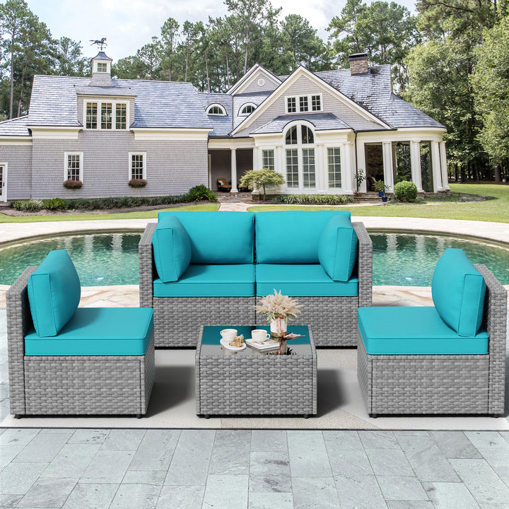 Walsunny Patio Furniture 5 Pieces Outdoor Sectional Sofas, Sliver Wicker
