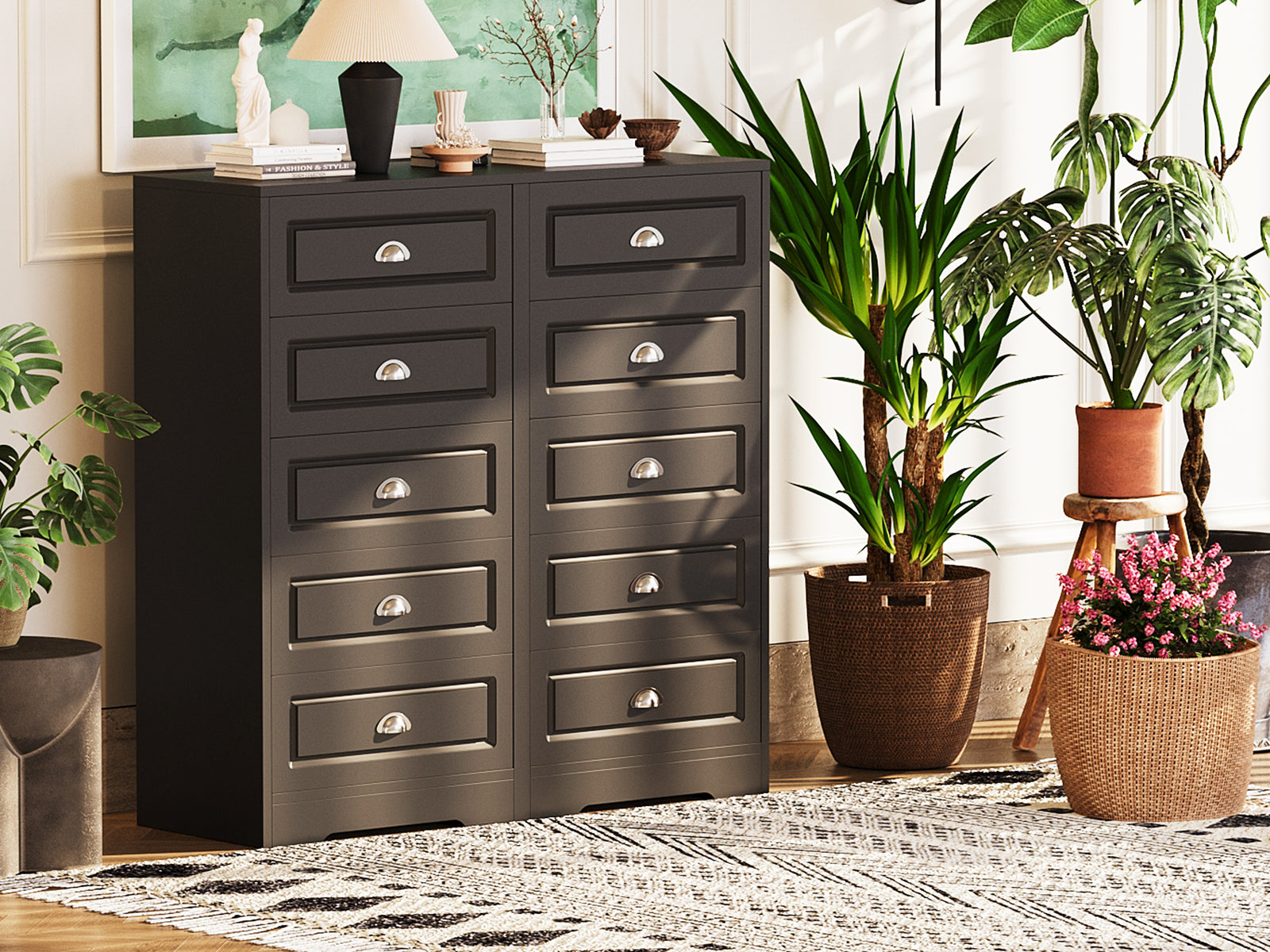 Walsunny 5 Drawer White Vertical Dresser Modern Storage Cabinet with Handle-Drawer Chest Wood Organizer for Living Room (7504209772720)