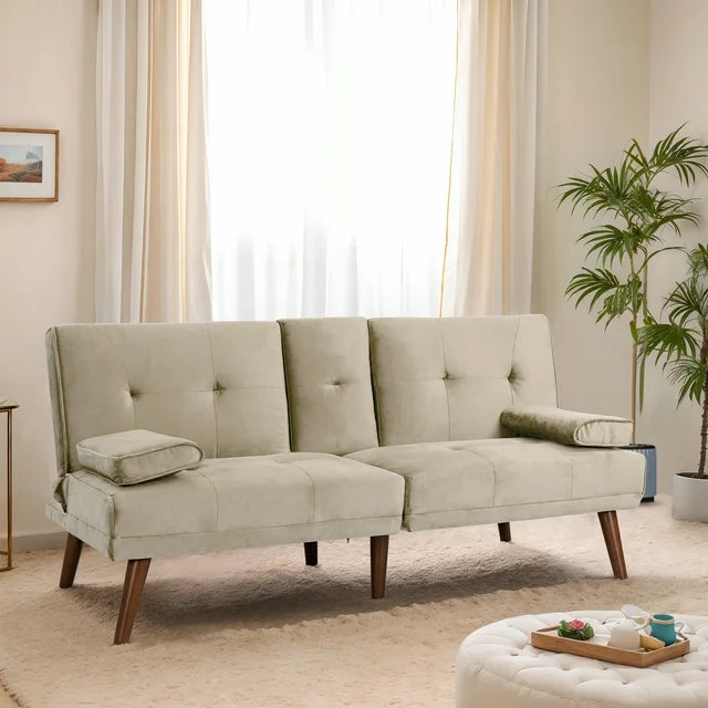 Walsunny 60¡±Convertible Sofa Bed Small Folding Loveseat Couch Removable Armrest, Modern Futon Recliner Sleeper (7415619715248)