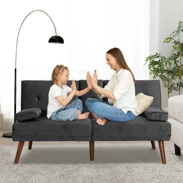 Walsunny 60¡±Convertible Sofa Bed Small Folding Loveseat Couch Removable Armrest, Modern Futon Recliner Sleeper (7415619715248)