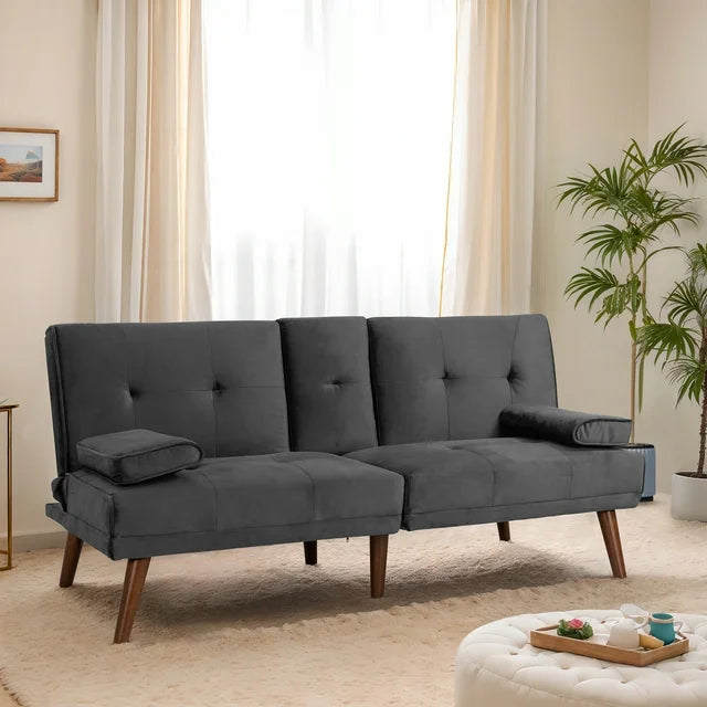 Walsunny 60¡±Convertible Sofa Bed Small Folding Loveseat Couch Removable Armrest, Modern Futon Recliner Sleeper (7415619715248)