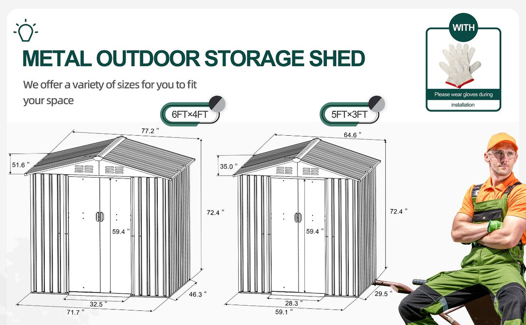 Walsunny Outdoor Steel Storage Shed, Metal Garden Shed