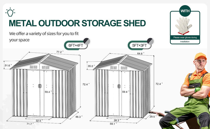 Walsunny Outdoor Steel Storage Shed, Metal Garden Shed