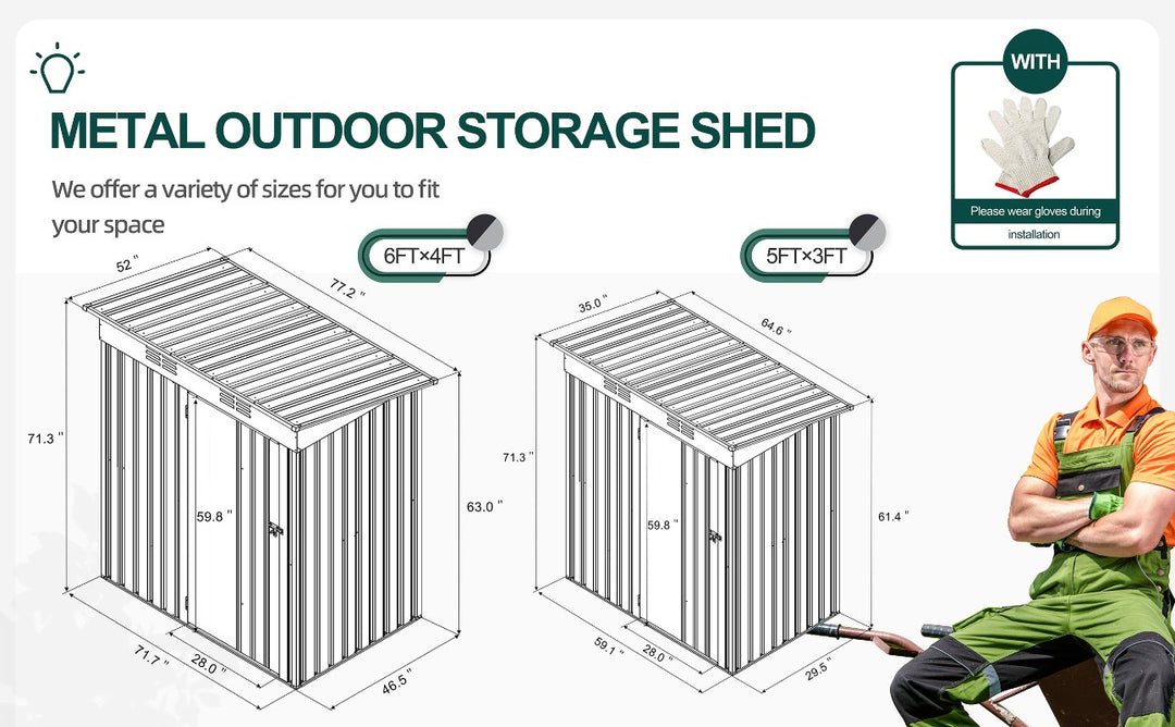 Walsunny Outdoor Steel Storage Shed, Metal Garden Shed