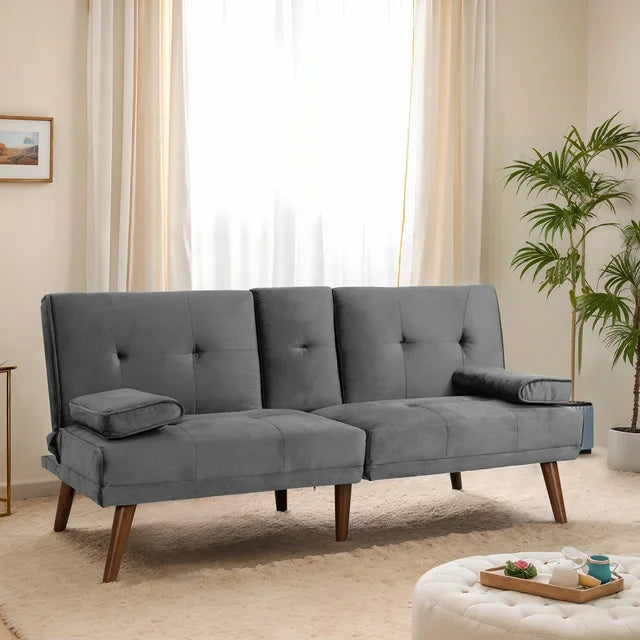 Walsunny 60¡±Convertible Sofa Bed Small Folding Loveseat Couch Removable Armrest, Modern Futon Recliner Sleeper (7415619715248)