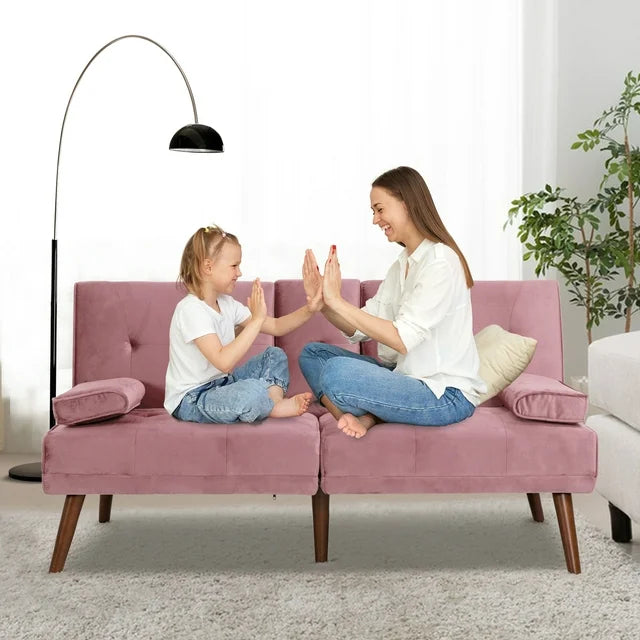 Walsunny 60¡±Convertible Sofa Bed Small Folding Loveseat Couch Removable Armrest, Modern Futon Recliner Sleeper (7415619715248)